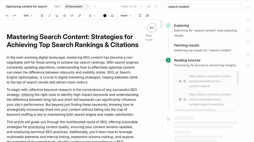 Frase SERP research analysis showing competitor breakdown and search intent