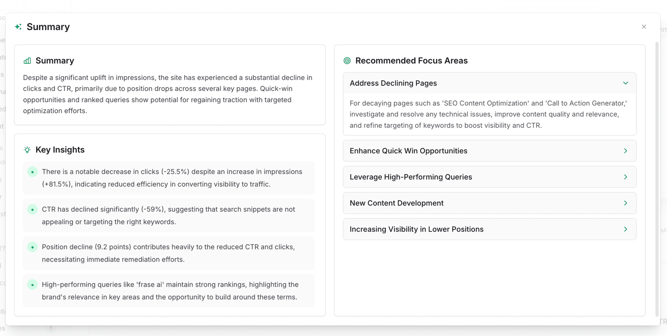 Content Opportunities Summary Dashboard