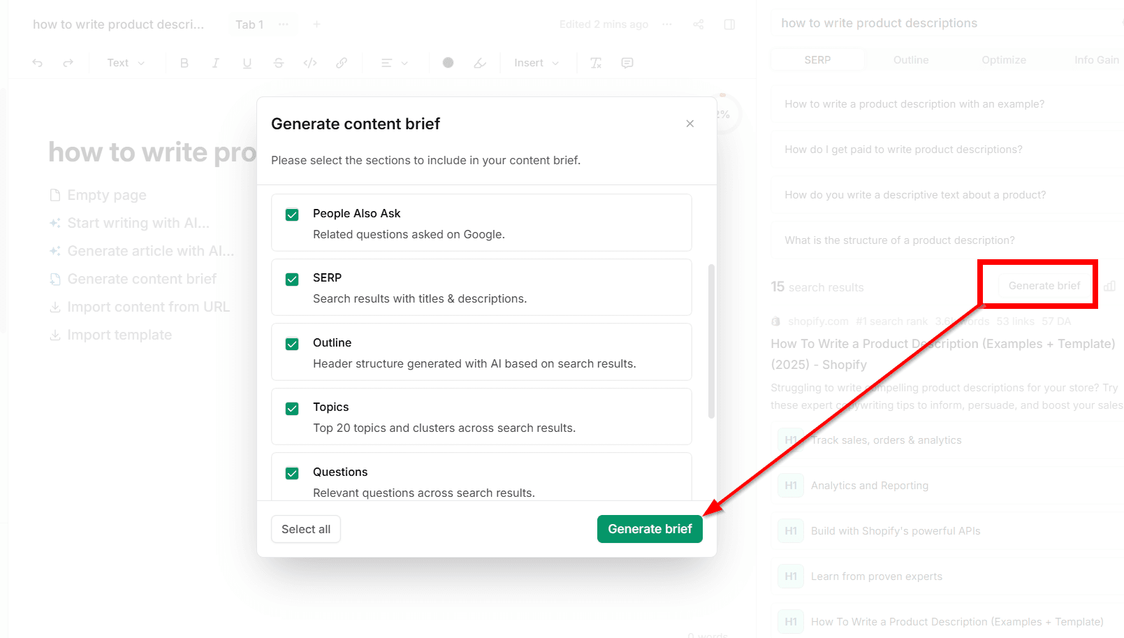 How to create a content brief in Frase