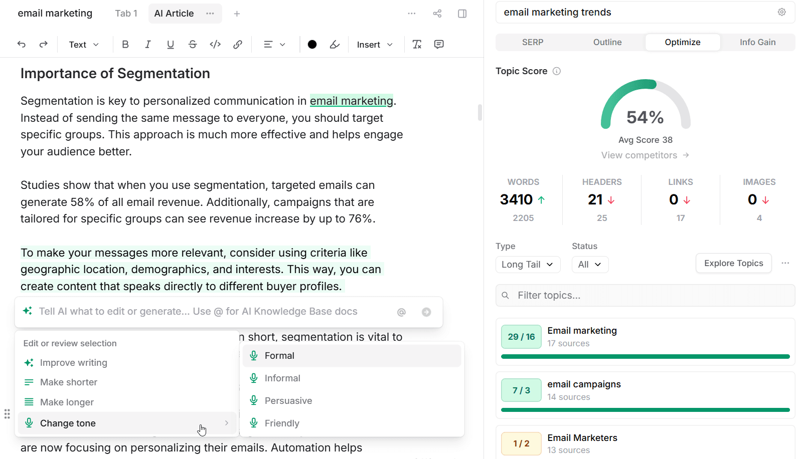 AI-assisted document editor in Frase